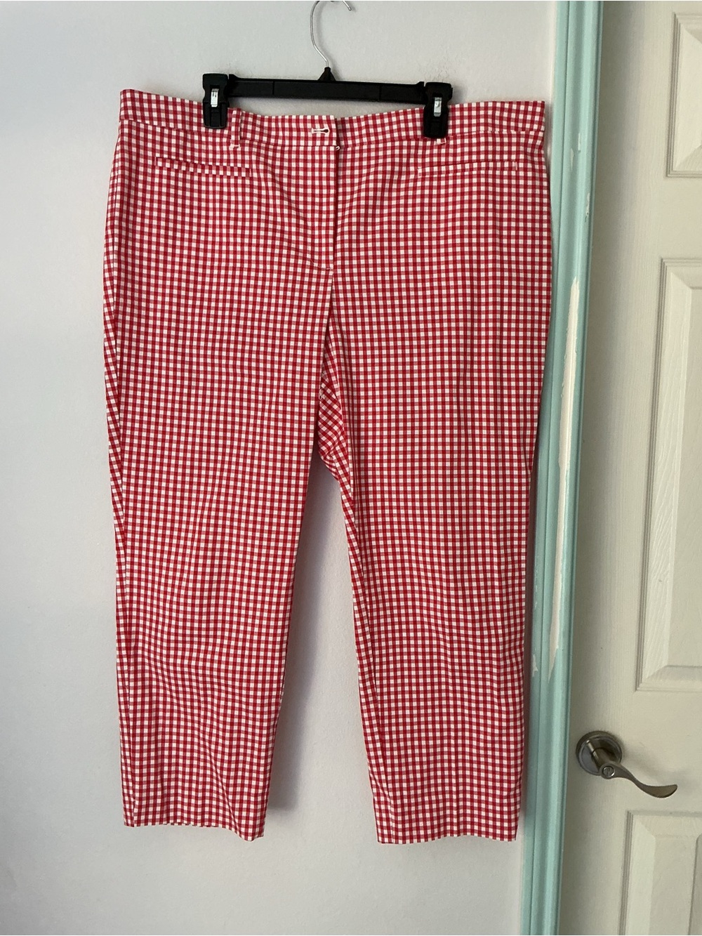 Ann Taylor Red and White Gingham Crop Chinos